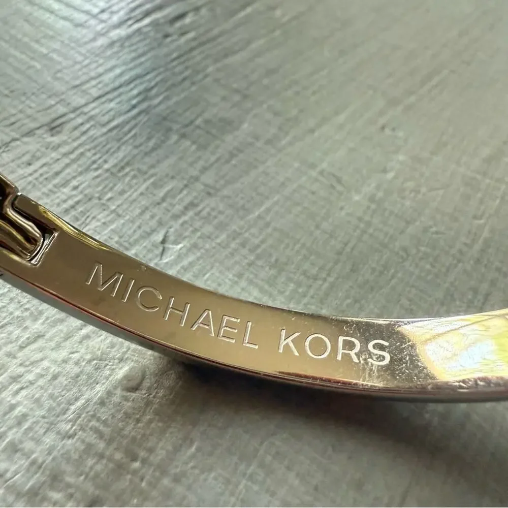 Michael Kors Silver & Gold Tone Buckle Hinged Bangle Bracelet